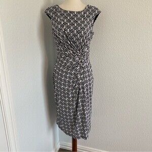 Cato Black White Abstract Pattern Luxury Stretch Wrap Front Sleeveless Size 8